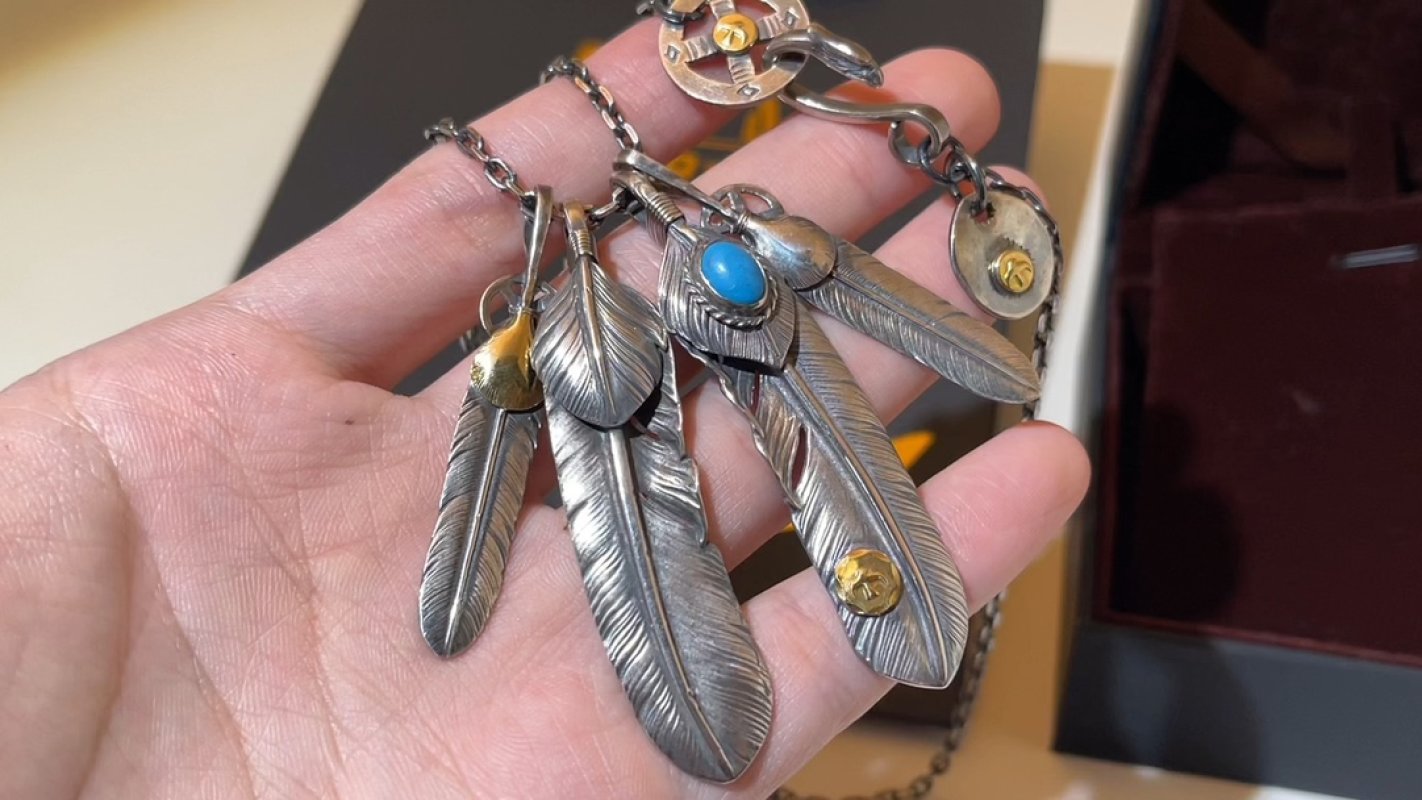 Silver Feather Charm Keychain with Blue Stone Detail