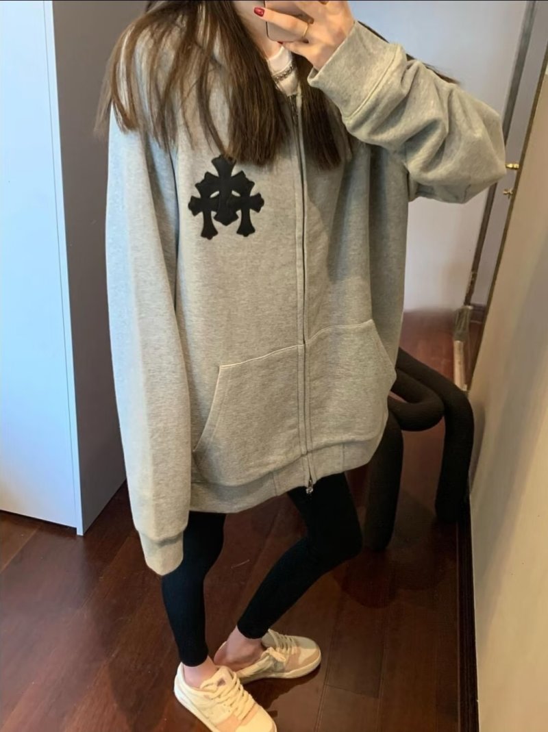 Chrome Hearts Cross Logo Zip Hoodie Oatmeal