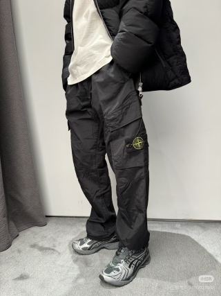 Stone Island Black Cargo Pants with Compass Badge view 2