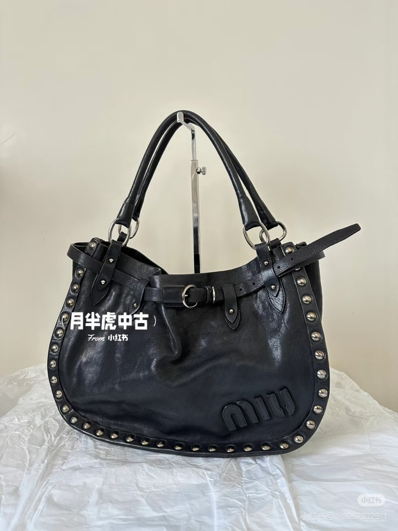 Cognac Studded Leather Drawstring Shoulder Bag view