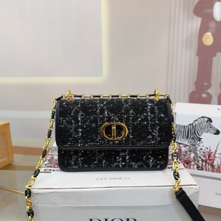Dior Montaigne Chain Shoulder Bag Black Tweed