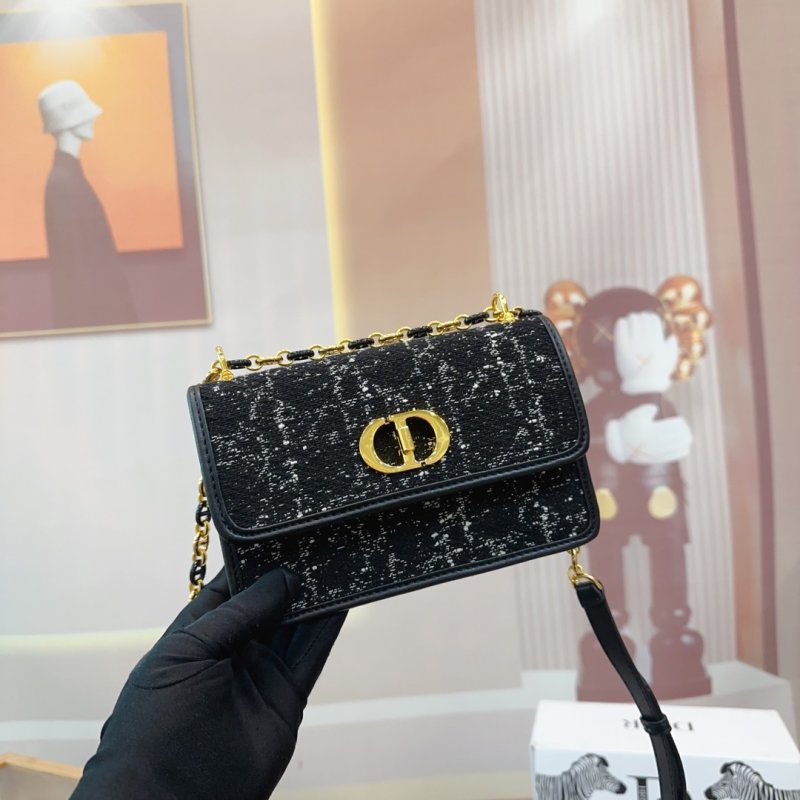 Dior Montaigne Chain Shoulder Bag Black Tweed view