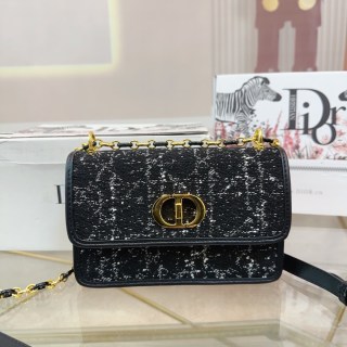 Dior Montaigne Chain Shoulder Bag Black Tweed view 3