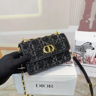 Dior Montaigne Chain Shoulder Bag Black Tweed view 4