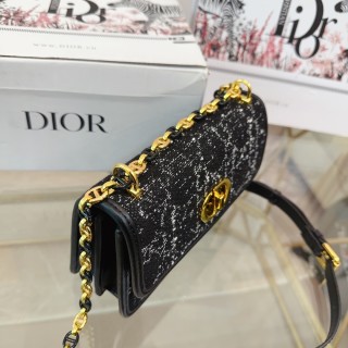 Dior Montaigne Chain Shoulder Bag Black Tweed view 5