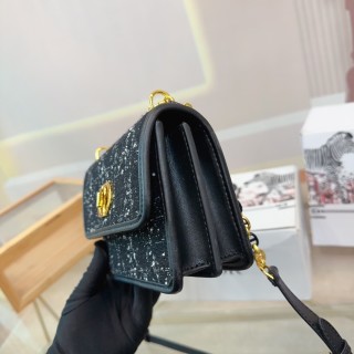 Dior Montaigne Chain Shoulder Bag Black Tweed view 6