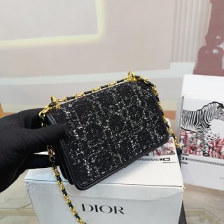 Dior Montaigne Chain Shoulder Bag Black Tweed view 8
