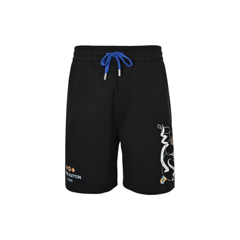 Louis Vuitton Black Graphic Shorts with Blue Drawstring view