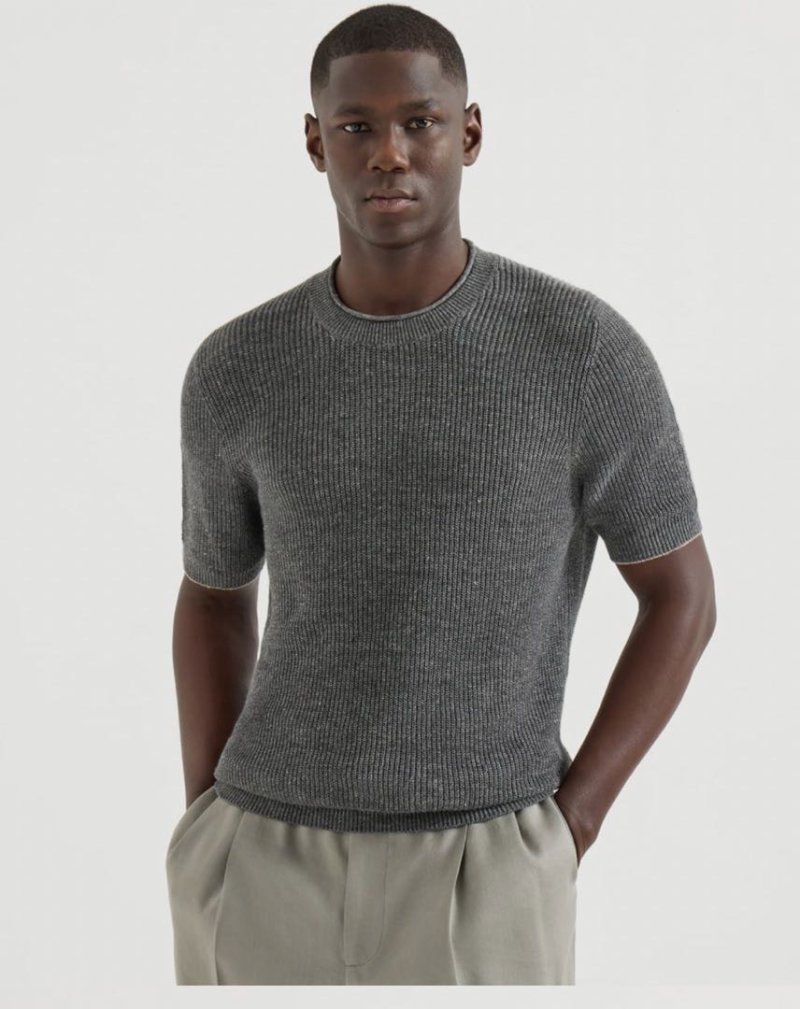 Charcoal Ribbed Short Sleeve Crew Neck T-Shirt