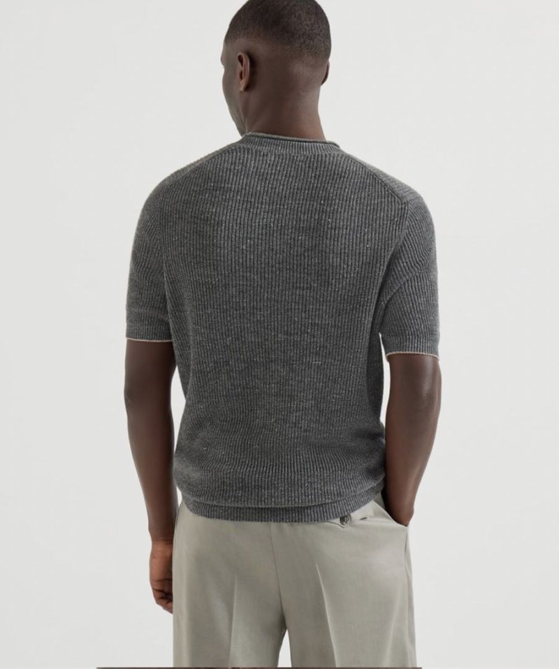 Charcoal Ribbed Short Sleeve Crew Neck T-Shirt view