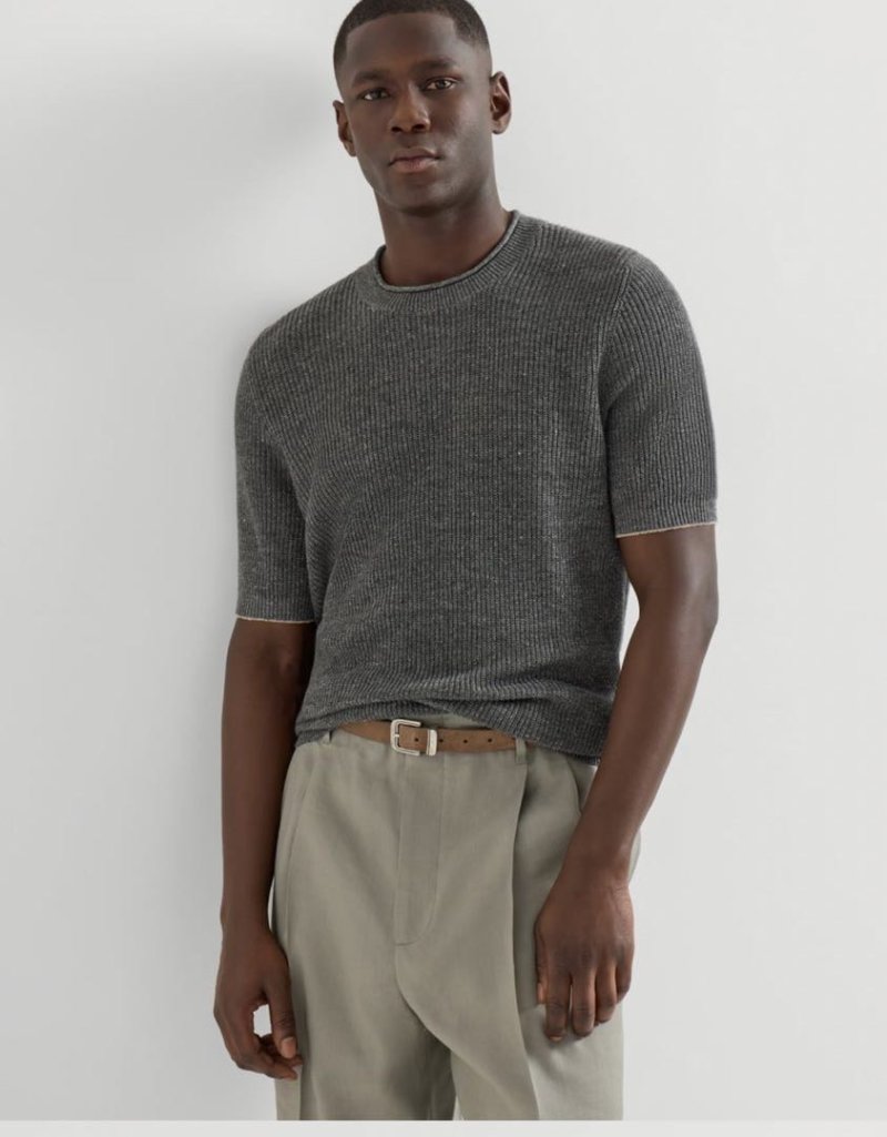 Charcoal Ribbed Short Sleeve Crew Neck T-Shirt view
