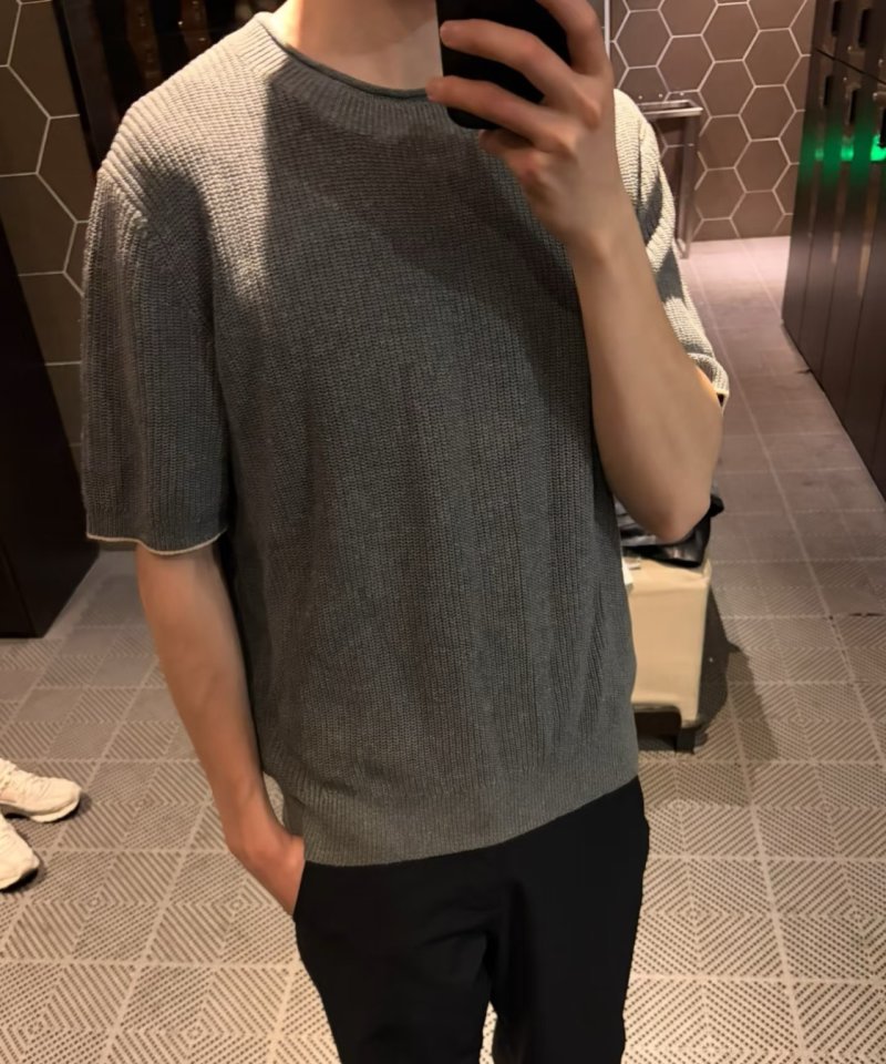 Charcoal Ribbed Short Sleeve Crew Neck T-Shirt view