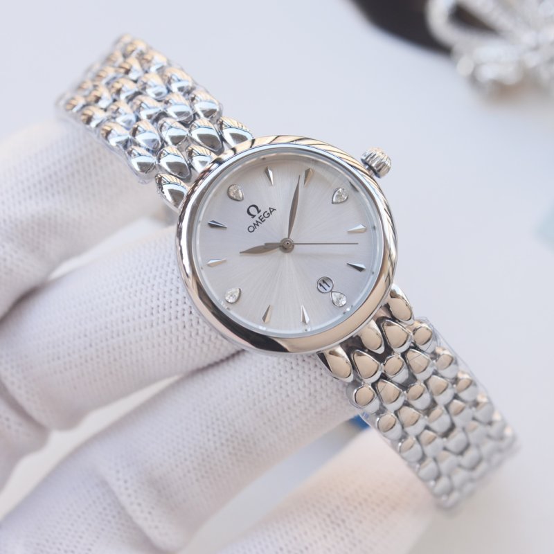 Omega De Ville Silver Quilted Bracelet Women's Watch 28mm