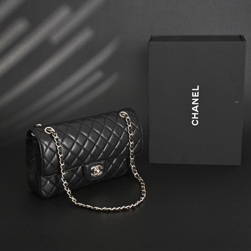 Chanel CF25 Quilted Black Leather Silver Hardware Shoulder Bag