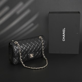 Chanel CF25 Quilted Black Leather Silver Hardware Shoulder Bag