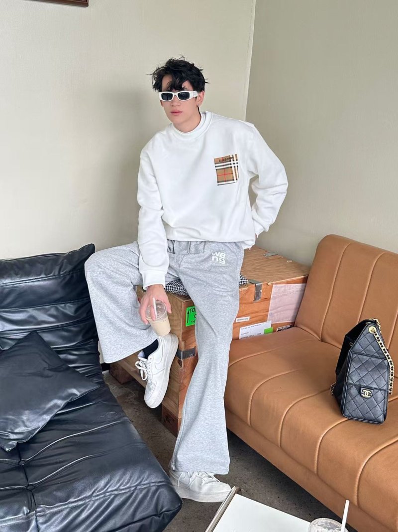 Grey Relaxed Fit Joggers with Chest Print view