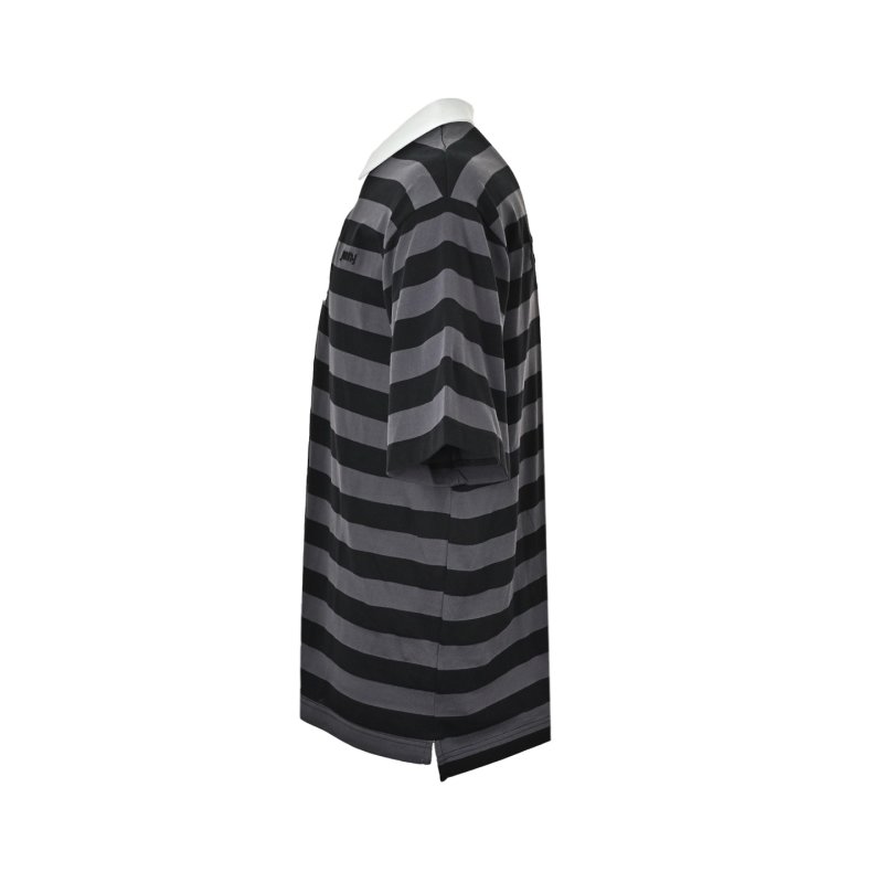 Black & Grey Striped Polo Shirt with White Collar view