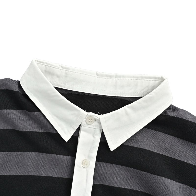 Black & Grey Striped Polo Shirt with White Collar view