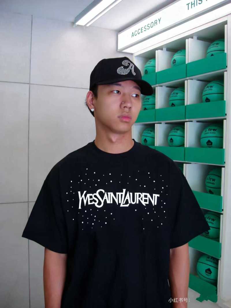 Saint Laurent Distressed Rhinestone Logo T-Shirt White view