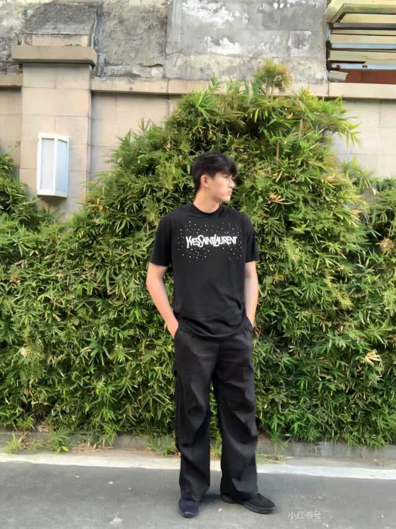 Saint Laurent Distressed Rhinestone Logo T-Shirt White view