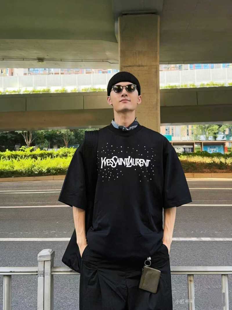 Saint Laurent Distressed Rhinestone Logo T-Shirt White view