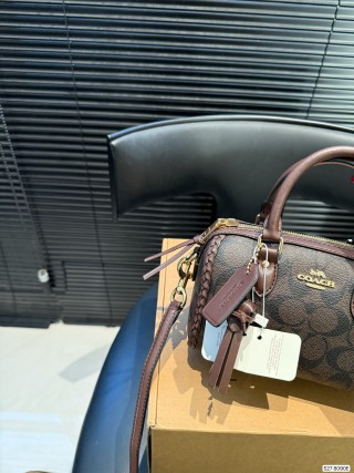 Coach Pillow Bag Small Brown Monogram Black Leather view 4
