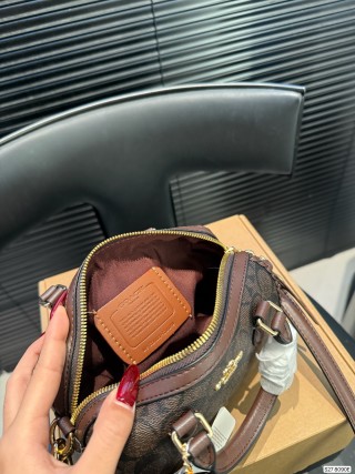 Coach Pillow Bag Small Brown Monogram Black Leather view 9