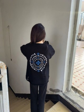 Chrome Hearts Black Knit Cardigan with Blue Cross Motif