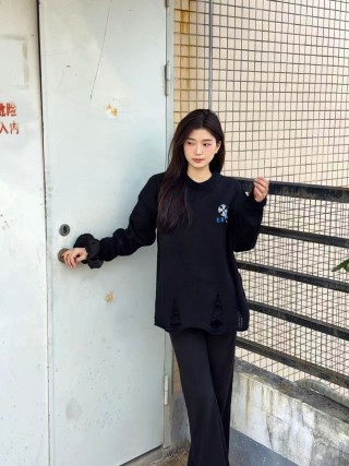 Chrome Hearts Black Knit Cardigan with Blue Cross Motif view 2