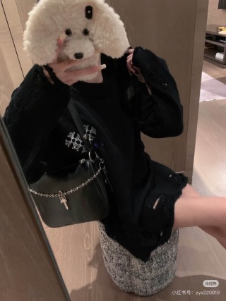 Chrome Hearts Black Knit Cardigan with Blue Cross Motif view 7