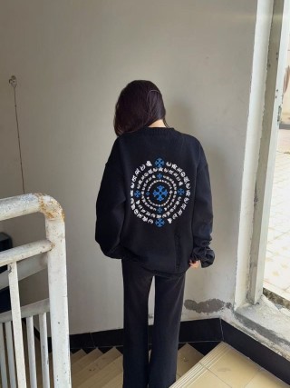 Chrome Hearts Black Knit Cardigan with Blue Cross Motif view 8