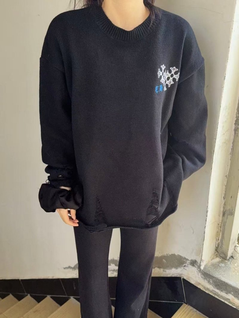Chrome Hearts Black Knit Cardigan with Blue Cross Motif view