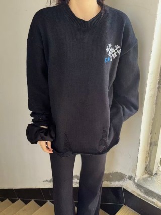 Chrome Hearts Black Knit Cardigan with Blue Cross Motif view 9
