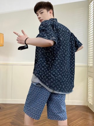 Louis Vuitton Monogram Navy Short-Sleeve Shirt view 3