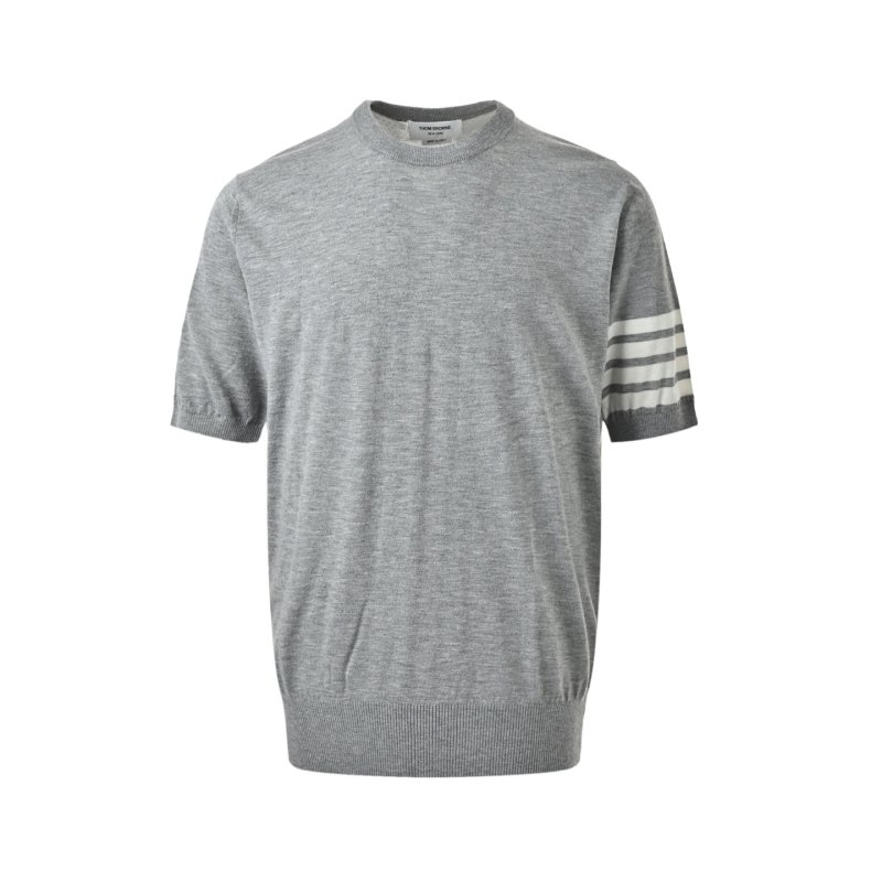 Grey Crew Neck T-Shirt with Stripe Sleeve Detail view