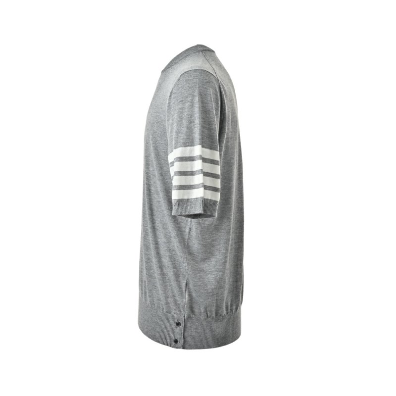 Grey Crew Neck T-Shirt with Stripe Sleeve Detail view