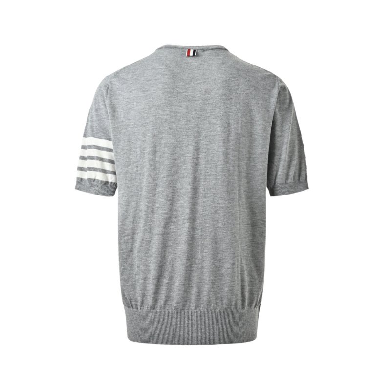 Grey Crew Neck T-Shirt with Stripe Sleeve Detail view
