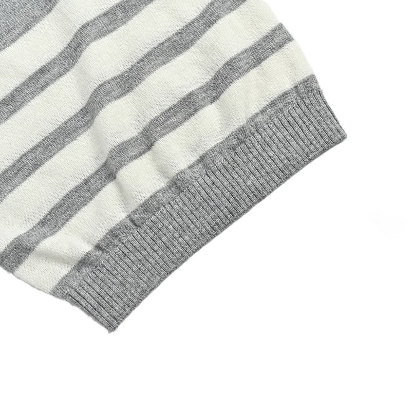 Grey Crew Neck T-Shirt with Stripe Sleeve Detail view