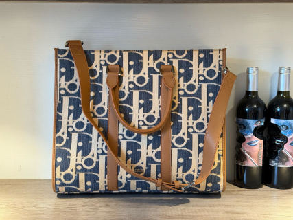 Dior P390 Monogram Canvas Tote Bag Navy & Tan