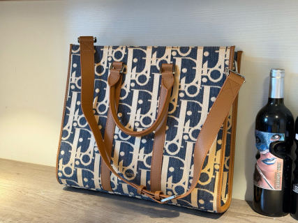 Dior P390 Monogram Canvas Tote Bag Navy & Tan view 3