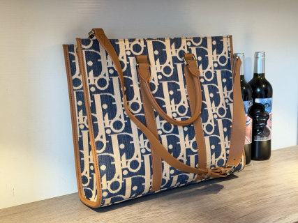 Dior P390 Monogram Canvas Tote Bag Navy & Tan view 5