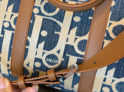 Dior P390 Monogram Canvas Tote Bag Navy & Tan view 6