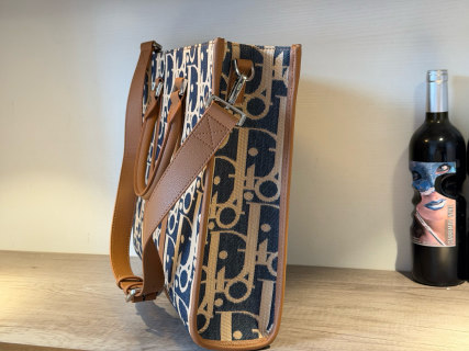 Dior P390 Monogram Canvas Tote Bag Navy & Tan view 7