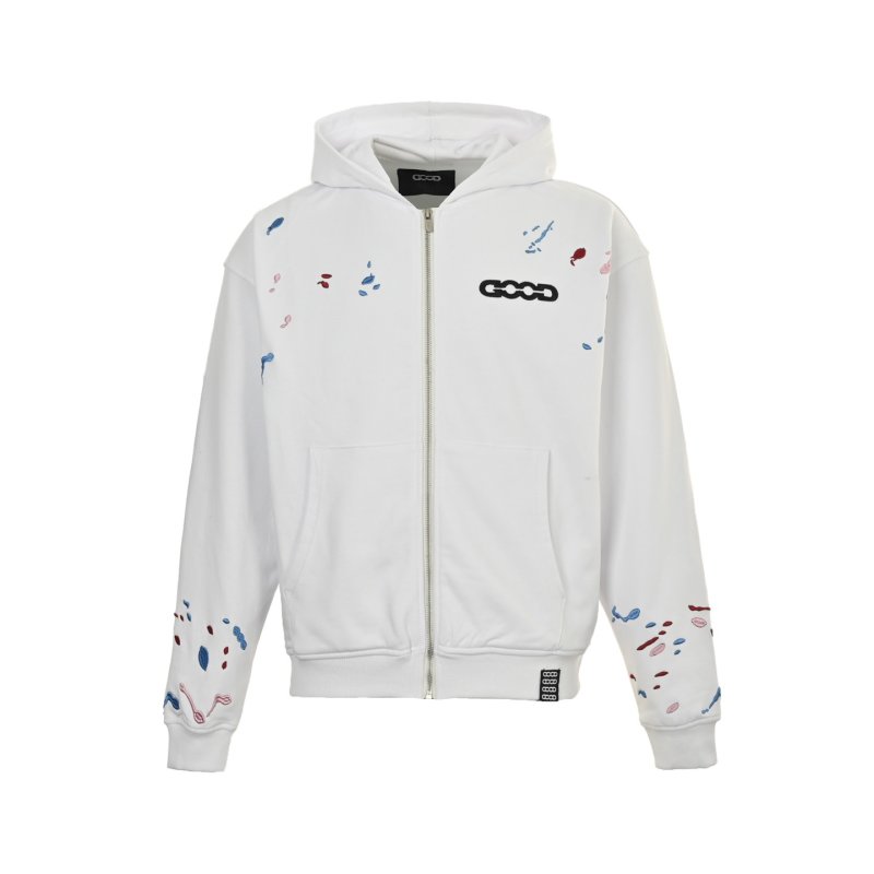 Oversized Cream Zip Hoodie Jacket with Embroidered Details view