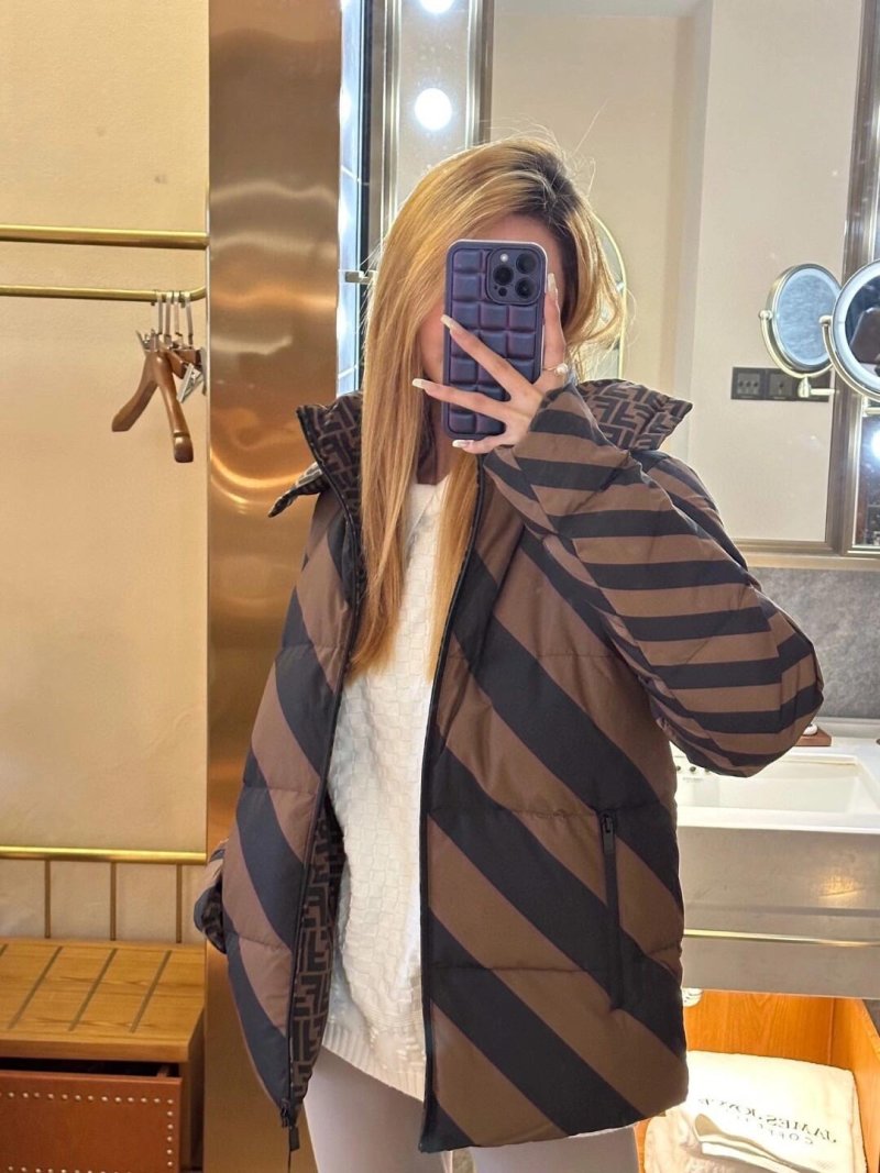 Fendi FF Stripe Brown Down Jacket