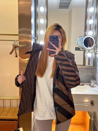 Fendi FF Stripe Brown Down Jacket view 2