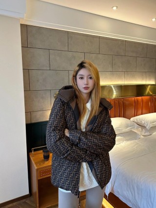 Fendi FF Stripe Brown Down Jacket view 4