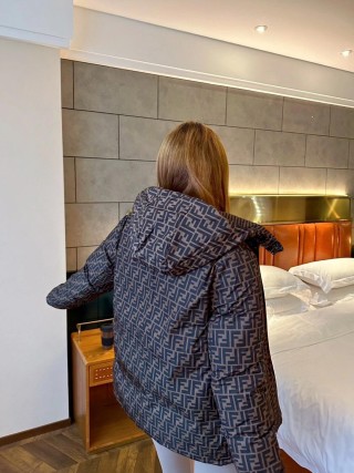 Fendi FF Stripe Brown Down Jacket view 5