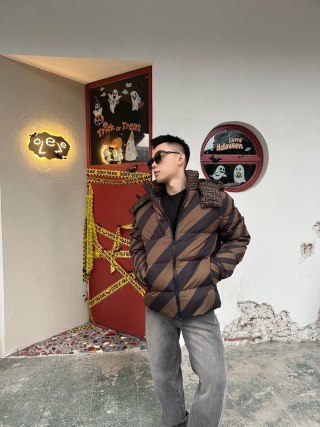 Fendi FF Stripe Brown Down Jacket view 8