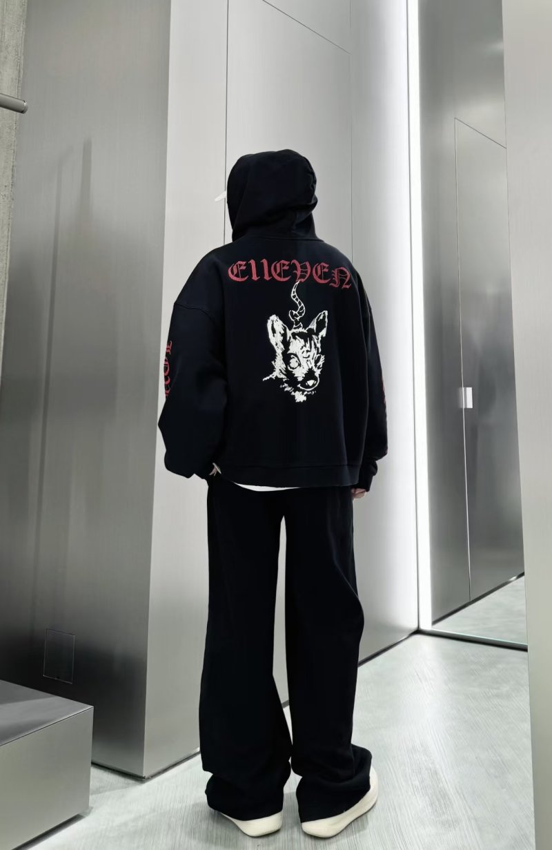 Black Zip-Up Hoodie Jacket with Red Embroidered Graphics view